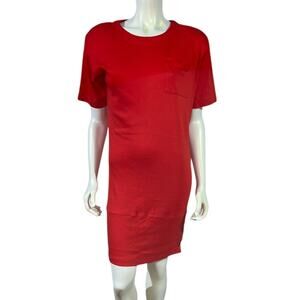 S. Roberts Red Sheath Dress 1990s Short Sleeve Minimalist Button Detail